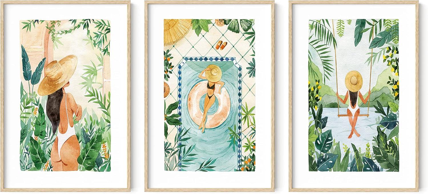 image:imageHAUS AND HUES Fashion Wall Art Set  Glam Purple Decor Designer Aesthetic Prints for Bedroom Beige Frame 24x36 Set of 3Tropical Bohemian Watercolor