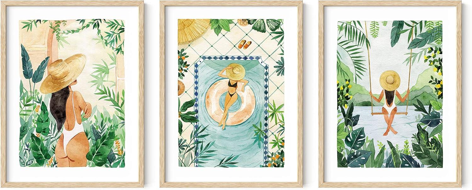image:imageHAUS AND HUES Fashion Wall Art Set  Glam Purple Decor Designer Aesthetic Prints for Bedroom Beige Frame 24x36 Set of 3Tropical Bohemian Watercolor