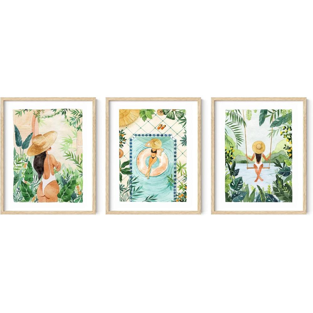 image:imageHAUS AND HUES Fashion Wall Art Set  Glam Purple Decor Designer Aesthetic Prints for Bedroom Beige Frame 24x36 Set of 3Tropical Bohemian Watercolor