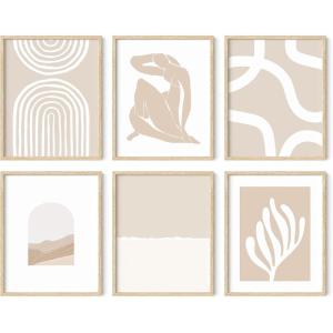 image:imageHAUS AND HUES Abstract Wall Art with Frame  Set of 6 Colorful Geometric Prints Famous Artist Paintings Hilma af Klint Gallery Wall Set 11x14 Black FrameBeige Boho Matisse
