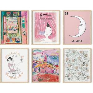image:imageHAUS AND HUES Abstract Wall Art with Frame  Set of 6 Colorful Geometric Prints Famous Artist Paintings Hilma af Klint Gallery Wall Set 11x14 Black FramePink Classics