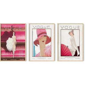 image:imageHAUS AND HUES Fashion Wall Art Print  Set of 3 Pink Pictures Wall Decor Fashion Magazine Framed Wall Art Fashion Vintage Wall Decor Vintage Poster Pink Wall Art Beige Framed 24x36