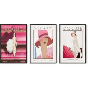 image:imageHAUS AND HUES Fashion Wall Art Print  Set of 3 Pink Pictures Wall Decor Fashion Magazine Framed Wall Art Fashion Vintage Wall Decor Vintage Poster Pink Wall Art Black Framed 24x36