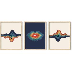 image:imageHAUS AND HUES Fashion Wall Art Set  Glam Purple Decor Designer Aesthetic Prints for Bedroom Beige Frame 24x36 Set of 3Retro Layered Lips