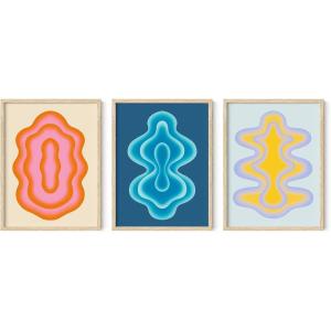 image:imageHAUS AND HUES Fashion Wall Art Set  Glam Purple Decor Designer Aesthetic Prints for Bedroom Beige Frame 24x36 Set of 3Retro Shapes