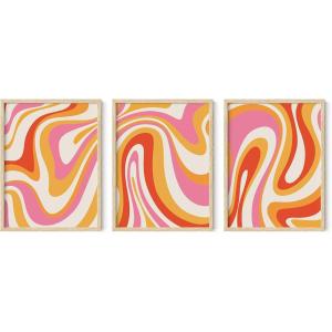 image:imageHAUS AND HUES Fashion Wall Art Set  Glam Purple Decor Designer Aesthetic Prints for Bedroom Beige Frame 24x36 Set of 3Wavy