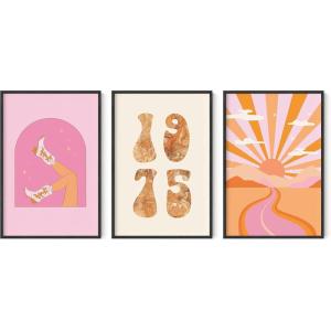 image:imageHAUS AND HUES Pink Wall Art  Set of 3 Modern Retro Posters for Room Decor Unframed 24x36
