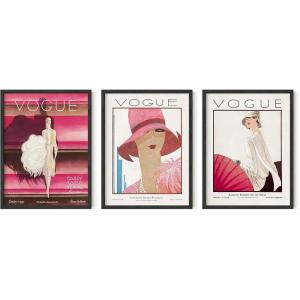 image:imageHaus and Hues Fashion Wall Art Print  Set of 3 Pink Pictures Wall Decor Fashion Magazine Framed Wall Art Fashion Beauty Framed Wall Art Fashion Art Wall Decor Pink Wall Art 12x16 Framed Black