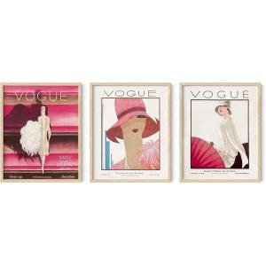 image:imageHaus and Hues Fashion Wall Art Print  Set of 3 Pink Pictures Wall Decor Fashion Magazine Framed Wall Art Fashion Beauty Framed Wall Art Fashion Art Wall Decor Pink Wall Art 16x20 Framed Beige
