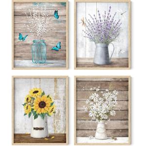 image:imageHAUS AND HUES Floral Botanical Prints  Set of 4 Flower Posters Flower Pictures Wall Decor Floral Prints Unframed 8x10Farmhouse Bouquets