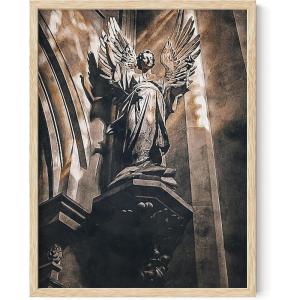 image:imageHAUS AND HUES Van Gogh Skeleton with Cigarette Poster  Gothic Skull Art Dark Academia Decor Beige Frame 24x36Dark Statue