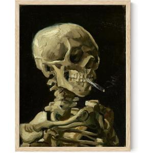 image:imageHAUS AND HUES Van Gogh Skeleton with Cigarette Poster  Gothic Skull Art Dark Academia Decor Beige Frame 24x36Skull