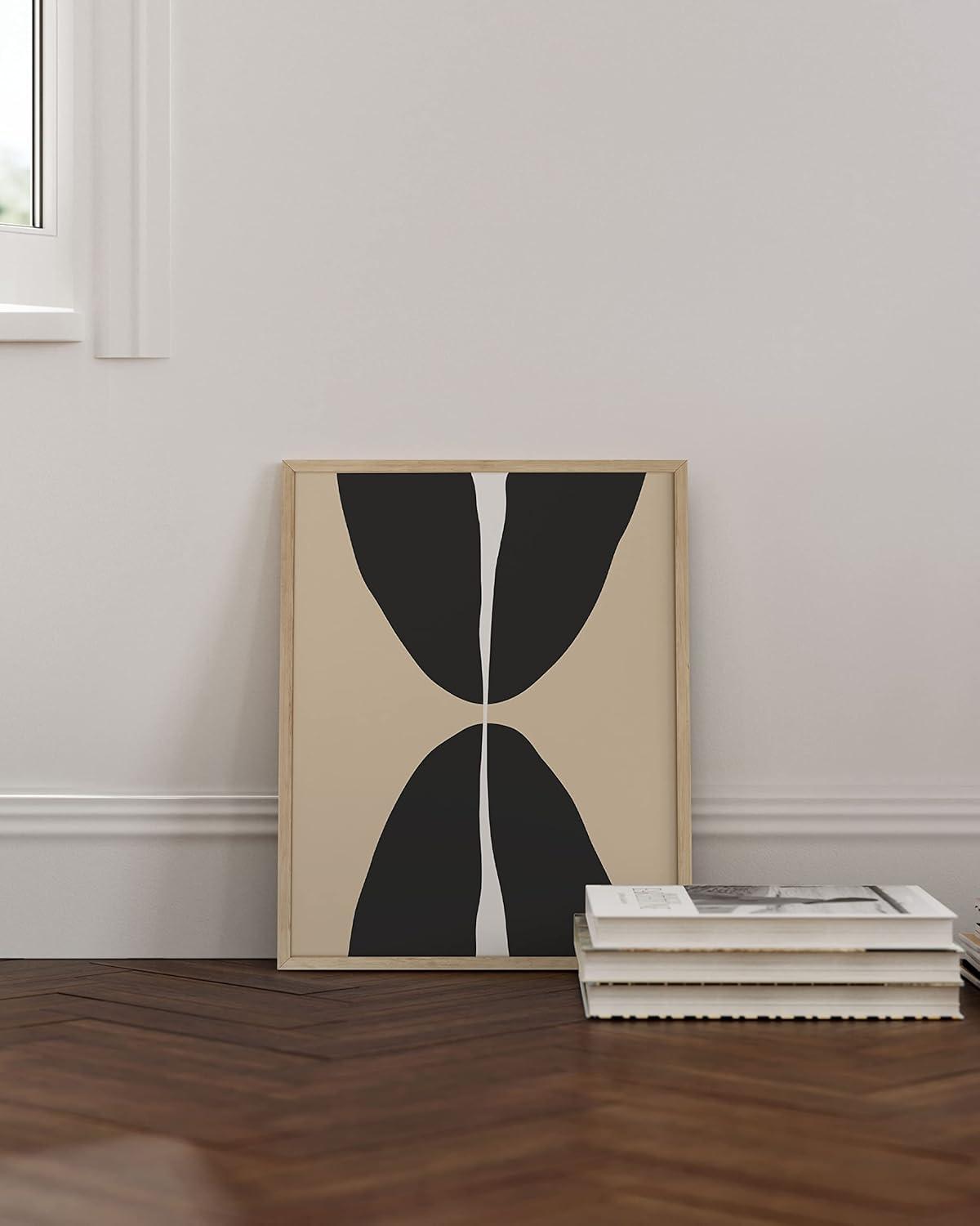image:imageHAUS AND HUES Black and White Wall Art Abstract Wall Decor  Contemporary Wall Art Neutral Colors Abstract Poster Black and White Prints Beige Frame 16x20Half Circles
