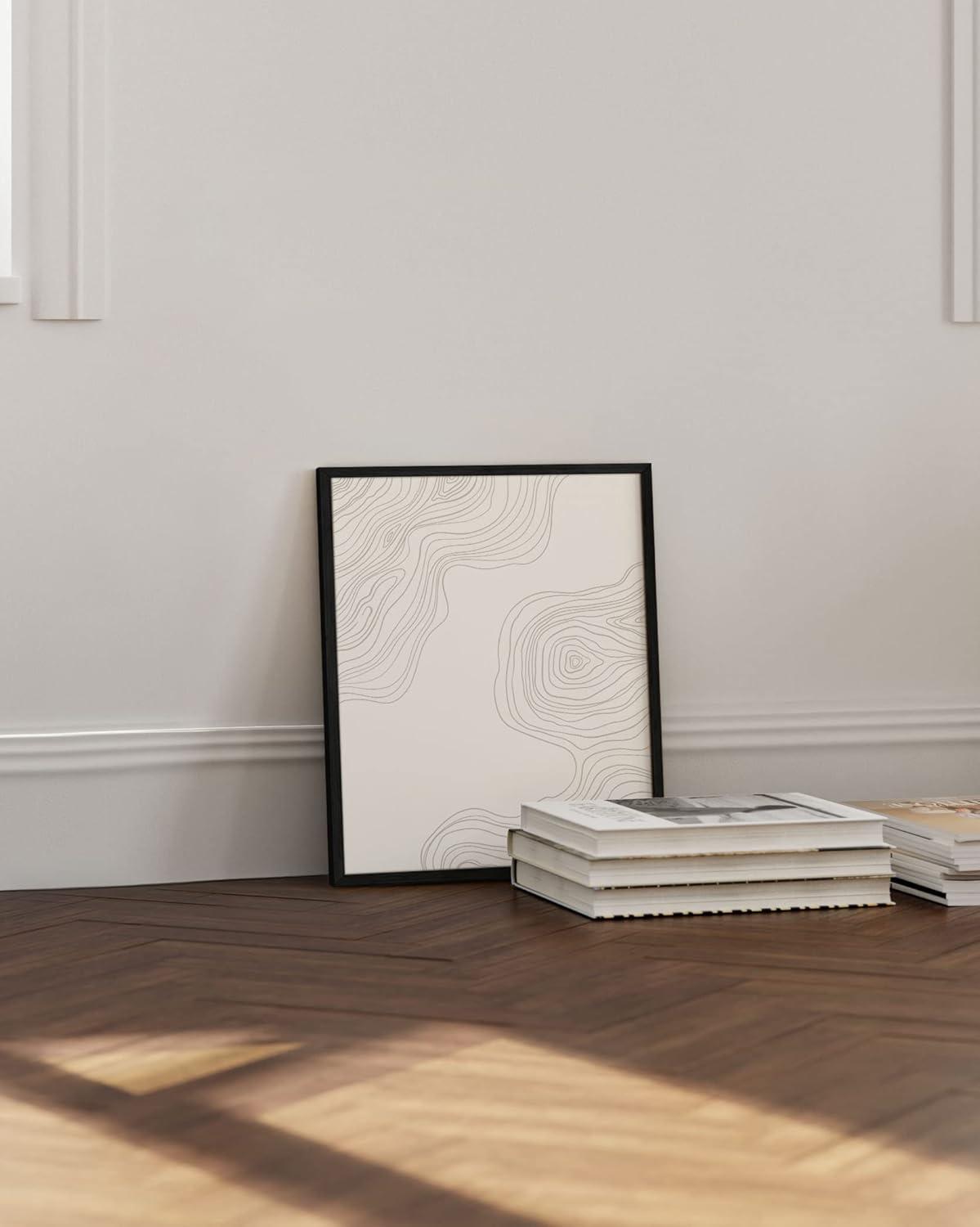 image:imageHAUS AND HUES Black and White Wall Art Abstract Wall Decor  Contemporary Wall Art Neutral Colors Abstract Poster Black and White Prints Beige Frame 16x20Wood Lines