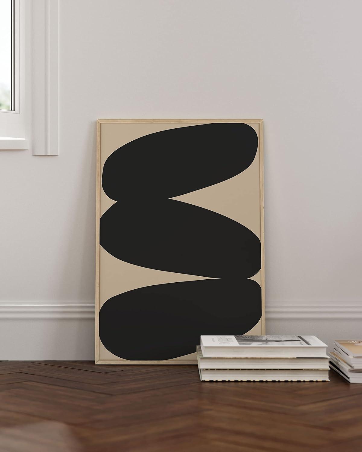 image:imageHAUS AND HUES Black and White Wall Art Abstract Wall Decor  Contemporary Wall Art Neutral Colors Abstract Poster Black and White Prints Beige Frame 16x20Stacked Ovals