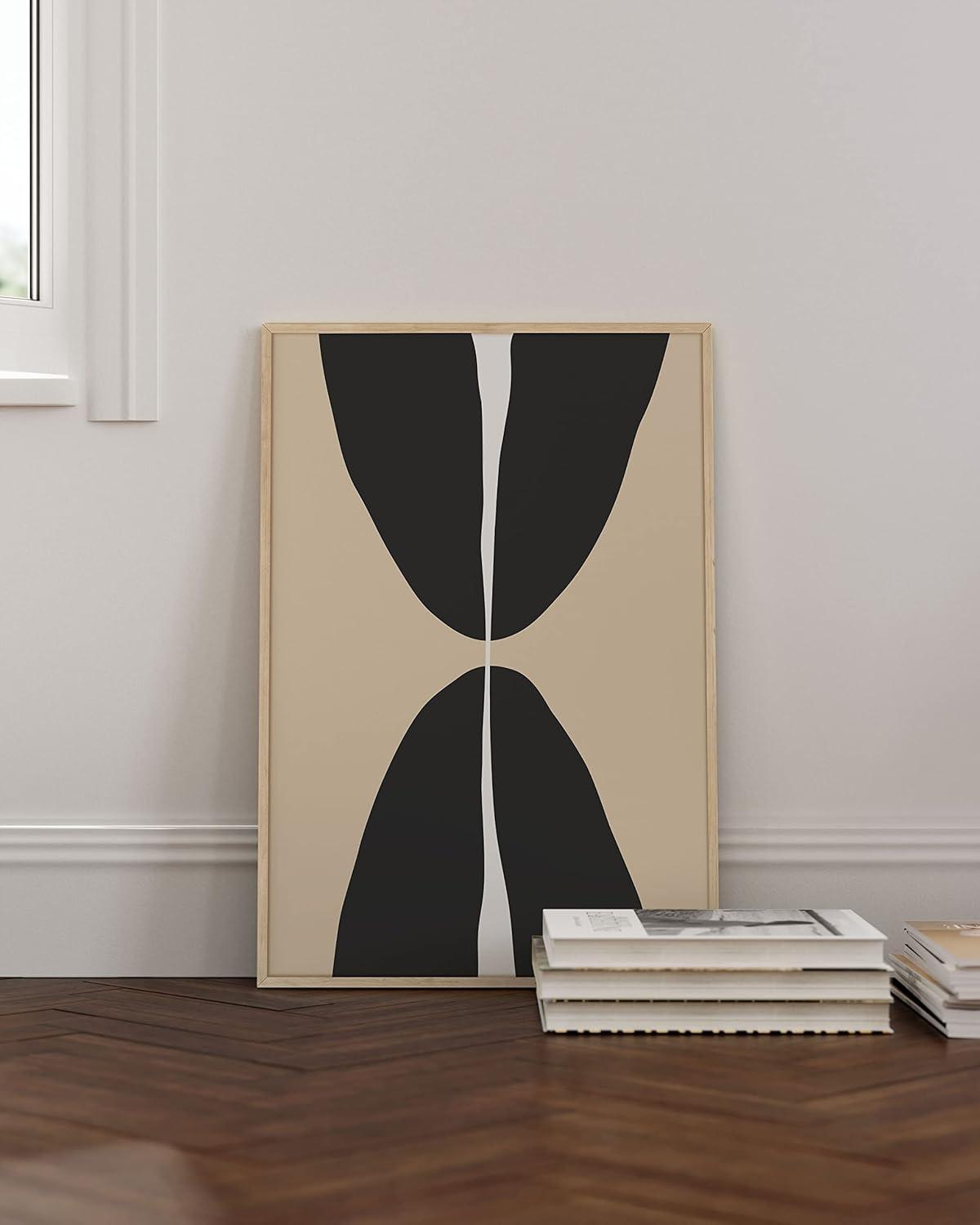image:imageHAUS AND HUES Black and White Wall Art Abstract Wall Decor  Contemporary Wall Art Neutral Colors Abstract Poster Black and White Prints Beige Frame 16x20Half Circles
