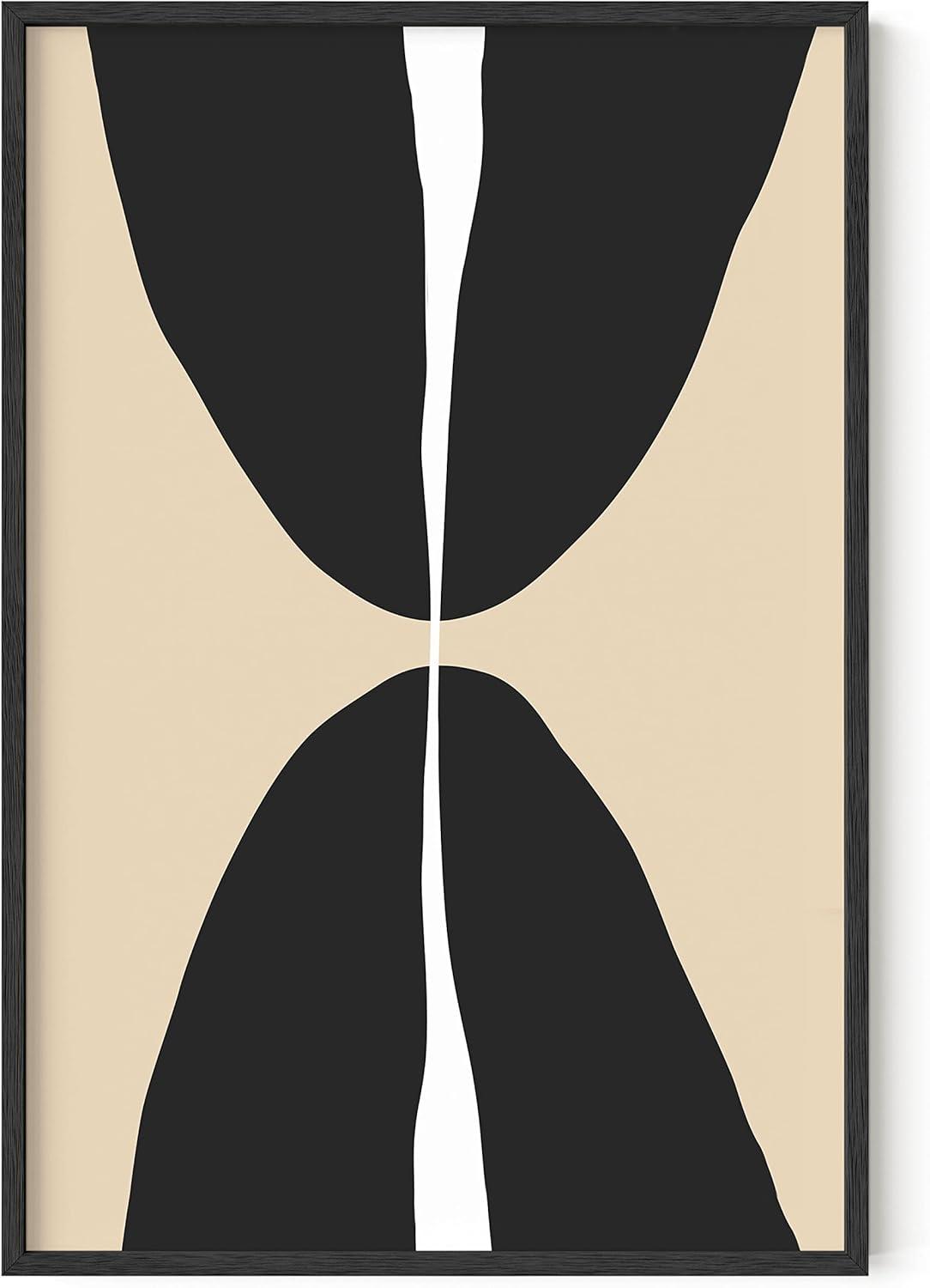 image:imageHAUS AND HUES Black and White Wall Art Abstract Wall Decor  Contemporary Wall Art Neutral Colors Abstract Poster Black and White Prints Beige Frame 16x20Half Circles