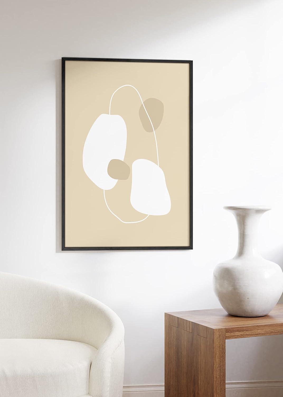 image:imageHAUS AND HUES Black and White Wall Art Abstract Wall Decor  Contemporary Wall Art Neutral Colors Abstract Poster Black and White Prints Beige Frame 16x20Floating Ovals  Objects