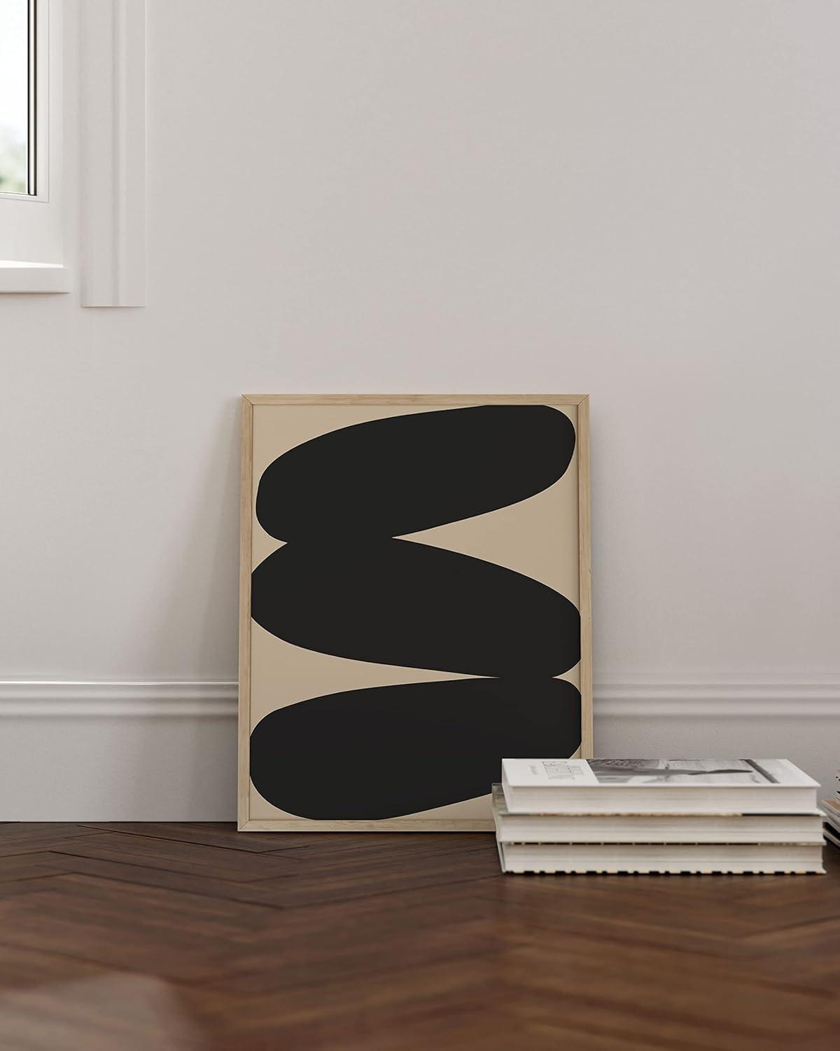 image:imageHAUS AND HUES Black and White Wall Art Abstract Wall Decor  Contemporary Wall Art Neutral Colors Abstract Poster Black and White Prints Beige Frame 16x20Stacked Ovals