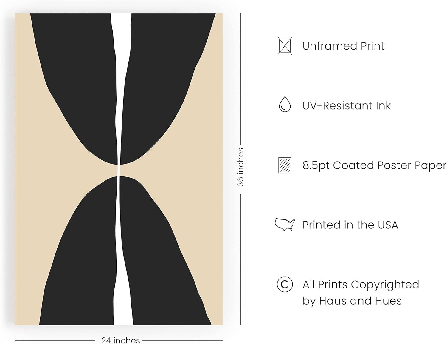 image:imageHAUS AND HUES Black and White Wall Art Abstract Wall Decor  Contemporary Wall Art Neutral Colors Abstract Poster Black and White Prints Beige Frame 16x20Half Circles