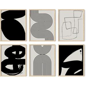 image:imageHAUS AND HUES Black Abstract Wall Art  Set of 6 Modern Black and Gray Line Art Prints Minimalist Geometric Abstract Art for Wall Decor Unframed 16x20Black  Beige Set of 6