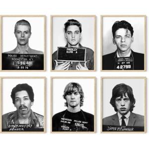 image:imageHAUS AND HUES Celebrity Mugshots Poster Rock Posters Vintage Kurt Cobain Mick Jagger Mugshot Elvis Poster Jimi Hendrix Poster David Bowie Poster Frank Sinatra Mugshot Beige Framed 11x14