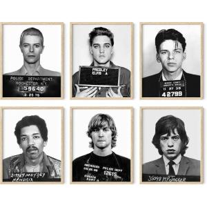 image:imageHAUS AND HUES Celebrity Mugshots Poster Rock Posters Vintage Kurt Cobain Poster Mick Jagger Mugshot Elvis Poster Jimi Hendrix Poster David Bowie Poster Frank Sinatra Mugshot Beige Framed 8x10