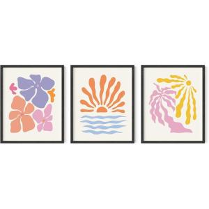 image:imageHAUS AND HUES Flower Wall Decor  Set of 3 Frameable Preppy Wall Art Colorful Wall Art for Living Room Flower Pictures Wall Decor Abstract Wall Art Vintage Summer Posters Black Frame 16x20