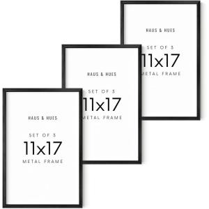 image:imageHAUS AND HUES 11x17 Black Metal Picture Frames  Features Premium Aluminum Vertical amp Horizontal Hang Shatterproof Plexiglass  Perfect for Home Room Office 11x17 in Black Set of 3