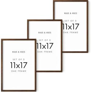 image:imageHAUS AND HUES 11x17 Walnut Oak Frame Set of 3  Wooden Poster Holders Rustic Gallery Wall Display