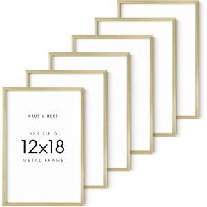 image:imageHAUS AND HUES 12x18 Gold Metal Picture Frames  Premium Aluminum with Hanging Hardware Shatterproof Plexiglass  Perfect for Home or Office 12x18 in Gold Set of 6