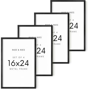 image:imageHAUS AND HUES 16x24 Black Metal Picture Frames  Features Premium Aluminum Vertical amp Horizontal Hang Shatterproof Plexiglass  Ideal for Home Room Office 16x24 in Black Set of 4