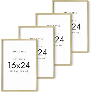 image:imageHAUS AND HUES 16x24 Gold Metal Picture Frames  Premium Aluminum with Hanging Hardware Shatterproof Plexiglass  Perfect for Home or Office 16x24 in Gold Set of 4