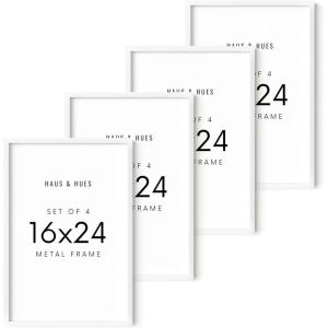 image:imageHAUS AND HUES 16x24 White Aluminum Frame Set of 4  Premium Build Vertical amp Horizontal Hanging Shatterproof Plexiglass 16x24 in White