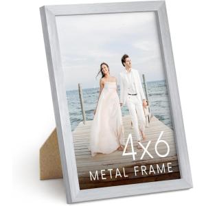 image:imageHAUS AND HUES 4x6 Silver Picture Frame  Photo Frame 4x6  Aluminum Photo Frames for Wall Collage Vertical Hanging Easel Back for Tabletop Home Office 4x6 in Silver