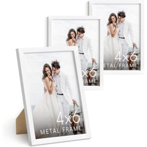 image:imageHAUS AND HUES 4x6 White Aluminum Frame Set of 3  Vertical Hanging Easel Back for Tabletop Shatterproof Plexiglass 4x6 in White