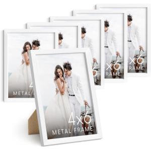 image:imageHAUS AND HUES 4x6 White Metal Picture Frames  White 4X6 Photo Frames  Features Premium Aluminum Vertical Hanging Easel Back for Tabletop Home Office 4x6 in White Set of 6
