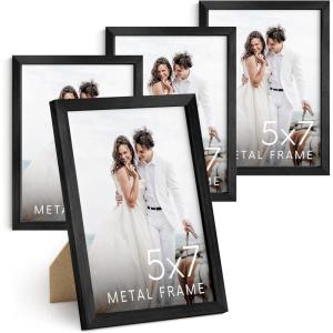 image:imageHAUS AND HUES 5x7 Black Metal Picture Frames  Black 5X7 Photo Frames  Features Premium Aluminum Vertical Hanging Easel Back for Tabletop Home Office 5x7 in Black Set of 4