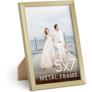 image:imageHAUS AND HUES 5x7 Gold Picture Frame  Modern Aluminum Wall Art Display  Lightweight 5x7 Frame for Photos Prints Posters  Tabletop or Wall Mount