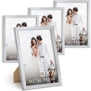 image:imageHAUS AND HUES 5x7 Silver Metal Picture Frames  Photo Frames 5X7  Features Premium Aluminum Vertical Hanging Easel Back for Tabletop Home Office 5x7 in Silver Set of 4