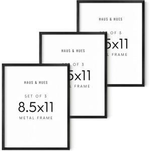 image:imageHAUS AND HUES 85x11 Black Metal Picture Frames  Features Premium Aluminum Vertical amp Horizontal Hang Shatterproof Plexiglass  Perfect for Home Room Office 85x11 in Black Set of 3
