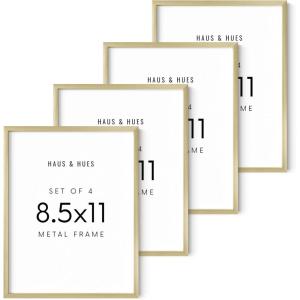 image:imageHAUS AND HUES 85x11 Gold Metal Picture Frames  Features Premium Aluminum Vertical amp Horizontal Hang Shatterproof Plexiglass  Perfect for Home Room Office 85x11 in Gold Set of 4