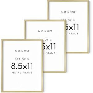 image:imageHAUS AND HUES 85x11 Gold Metal Picture Frames  Features Premium Aluminum Vertical amp Horizontal Hang Shatterproof Plexiglass  Perfect for Home Room Office 85x11 in Gold Set of 3