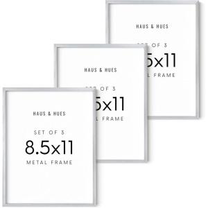 image:imageHAUS AND HUES 85x11 Silver Metal Picture Frames  Features Premium Aluminum Vertical amp Horizontal Hang Shatterproof Plexiglass  Perfect for Home Room Office 85x11 in Silver Set of 3