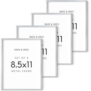 image:imageHAUS AND HUES 85x11 Silver Metal Picture Frames  Features Premium Aluminum Vertical amp Horizontal Hang Shatterproof Plexiglass  Perfect for Home Room Office 85x11 in Silver Set of 4