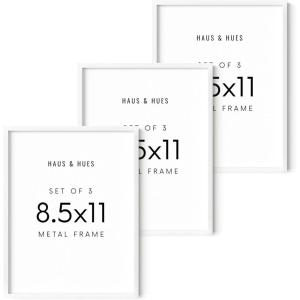 image:imageHAUS AND HUES 85x11 White Metal Picture Frames  Features Premium Aluminum Shatterproof Plexiglass  Perfect for Diplomas Documents Certificates 85x11 in White Set of 3