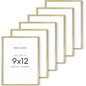 image:imageHAUS AND HUES 9x12 Gold Metal Picture Frames  Features Premium Aluminum Vertical amp Horizontal Hang Shatterproof Plexiglass  Perfect for Home Room Office 9x12 in Gold Set of 6