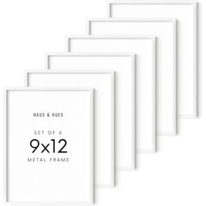 image:imageHAUS AND HUES 9x12 White Metal Picture Frames  Features Premium Aluminum Vertical amp Horizontal Hang Shatterproof Plexiglass  Perfect for Home Room Office 9x12 in White Set of 6