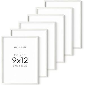 image:imageHAUS AND HUES Set of 6 9 X 12 Picture Frames for Wall  9x12 Frame Collage 9x12 Picture Frame Sets Wooden Frames 12x9 Picture Frames in Bulk White Oak Frame