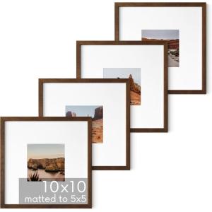 image:imageHAUS AND HUES Walnut Oak Wood 10x10 Picture Frames  Set of 4 Square Frames with Mat Premium Frames for Gallery Walls 10x10 in Walnut Set of 4